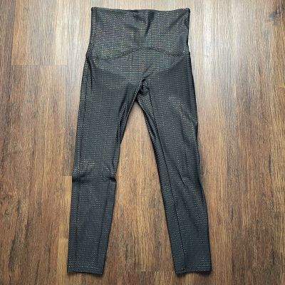 Spanx Metallic Irridescent Dot Print Active 7/8 Leggings 50208R Black Medium